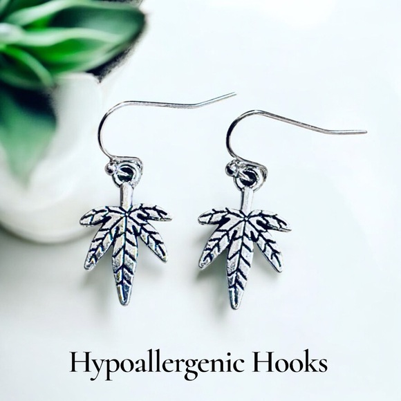 Silver Leaf Earrings 420 Friendly 😉 - Picture 1 of 1